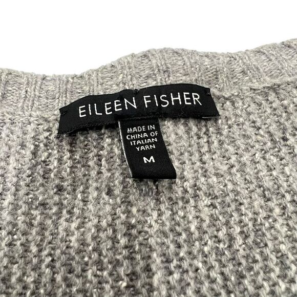 Eileen Fisher Tunic Sweater Top w Short Sleeves Silk Wool Blend Medium Gray Knit - Picture 2 of 12
